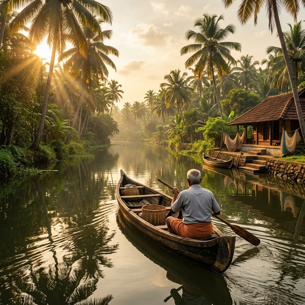 Vibrant local life and scenic water landscapes along the Kerala backwaters
